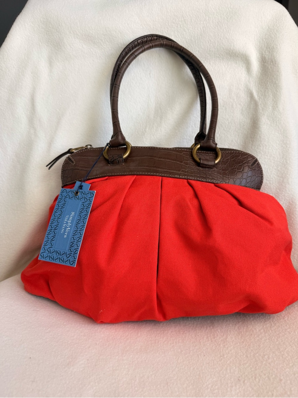 Simply Vera Vera Wang Red Shoulder Bag with Brown eeCroc-Texture Trim